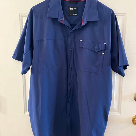 2 marmot  Men's Blue/Rust Northgate Peak UPF Protection Shirt Sz XL - Picture 2 of 16